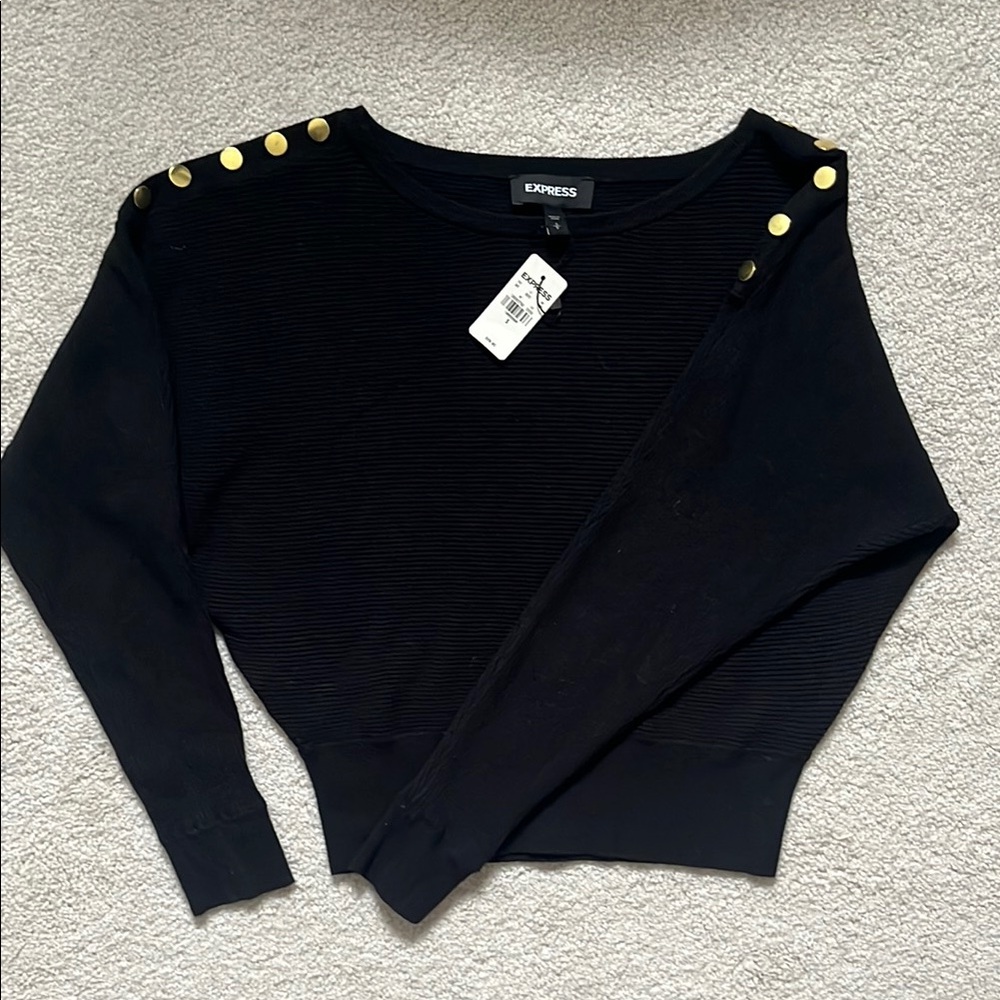 Express Black Sweater with Gold Button Accents